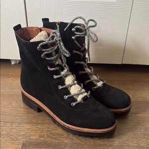Marc Fisher Black Lace Up Boots with Rugged Design